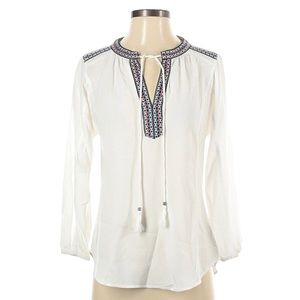 Daniel rain white embroidered tassel blouse